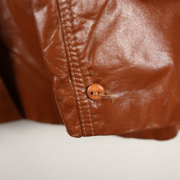 Sears The Leather Shop Vintage Mens PATENT BROWN LEATHER Blazer Jacket 42R 70s - Picture 14 of 14